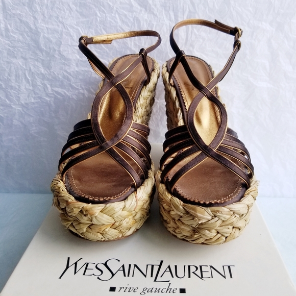 YSL Satin Straw Wedges - Picture 4 of 12